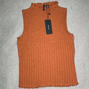 Vero Moda ribbed high neck top with lettuce hem S